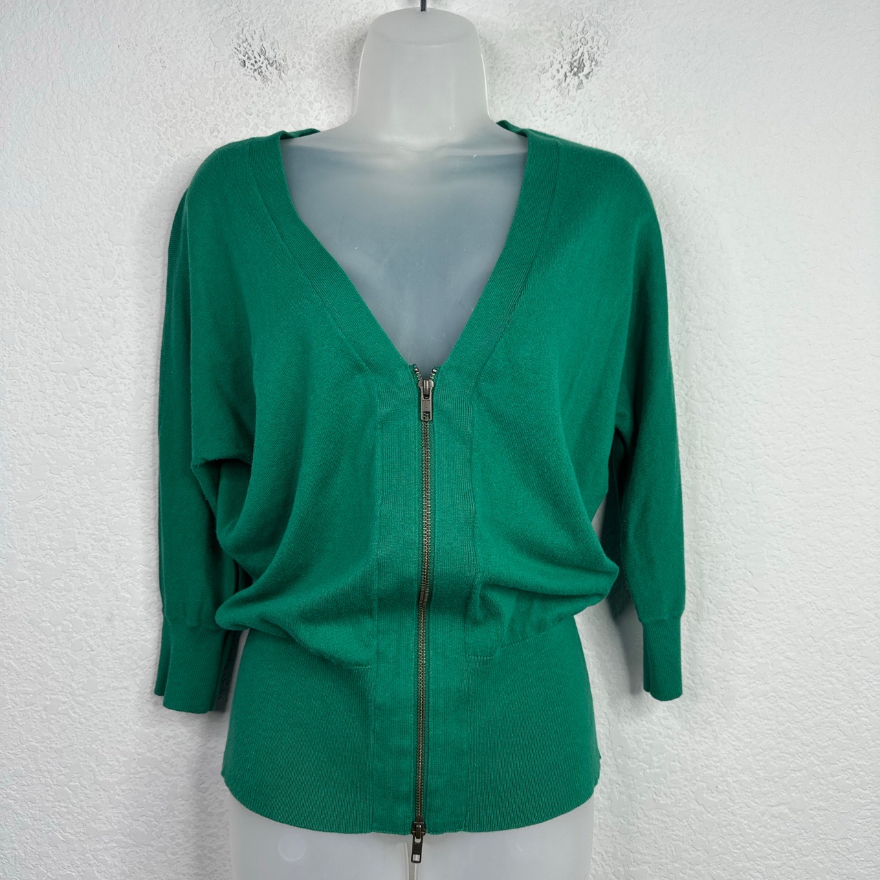 Cabi Sweater Women S Kelly Green Banner Zip Dolman Sleeve Career Preppy Cardigan